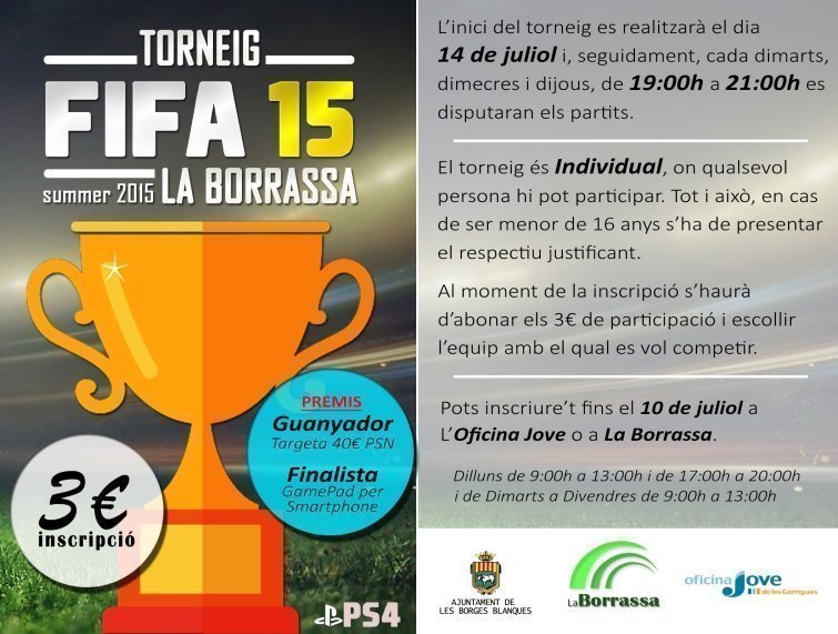 Cartell del torneig FIFA15 a l'Oficina Jove de les Garrigues