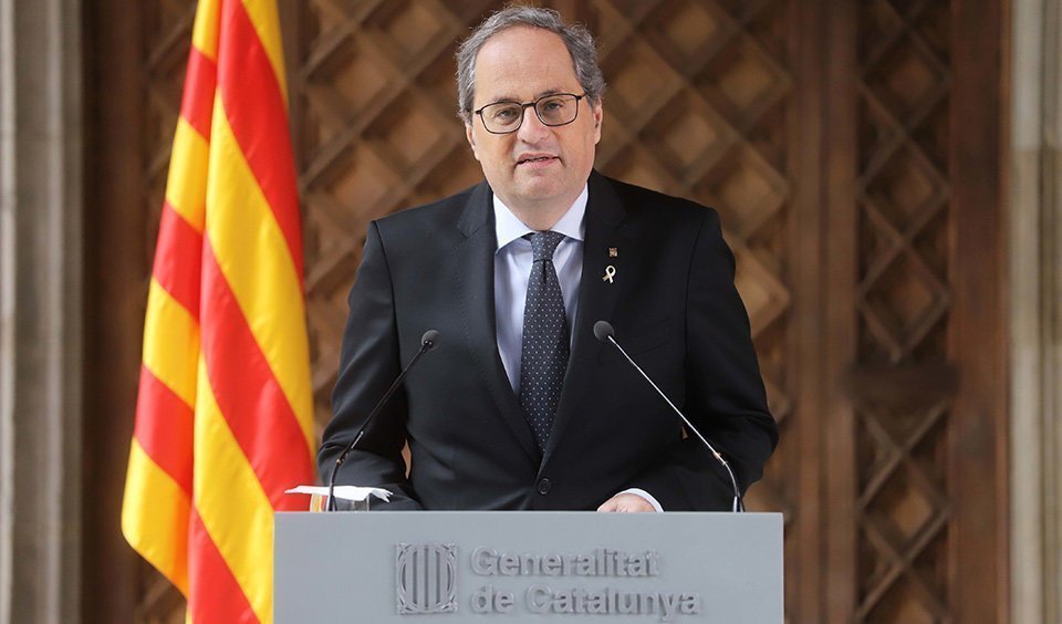 El president de la Generalitat, Quim Torra, durant la declaració institucional