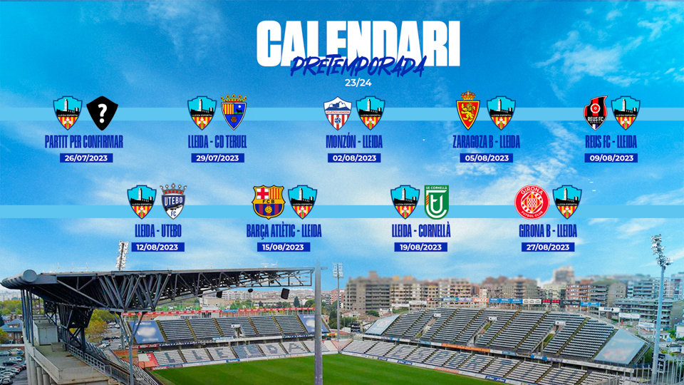Calendari de pretemporada del Lleida Esportiu, que començarà a rodar a partir de la setmana vinent - Imatge: Lleida Esportiu
