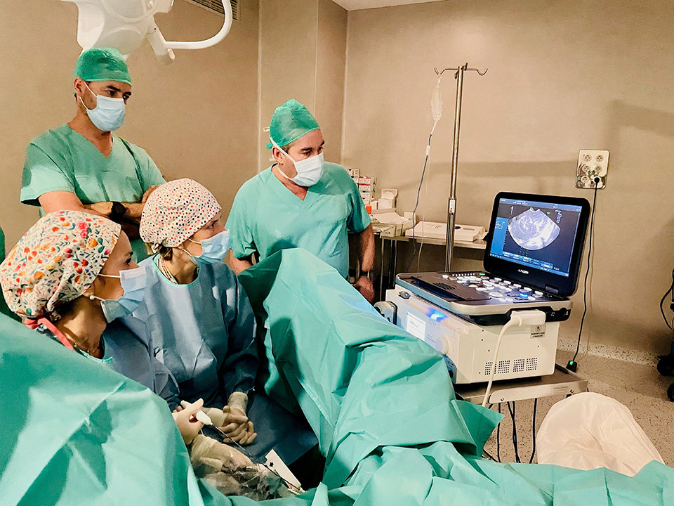 Professionals de l'Arnau de Vilanova durant un tractament de miomes uterins per radiofreqüència