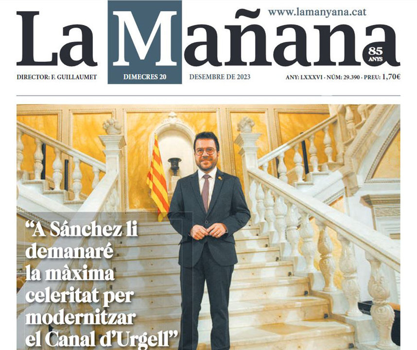 Part de la portada 'La Mañana' el dia que celebra 85 anys

Data de publicació: dimecres 20 de desembre del 2023, 16:58

Localització: Lleida

Autor: Redacció