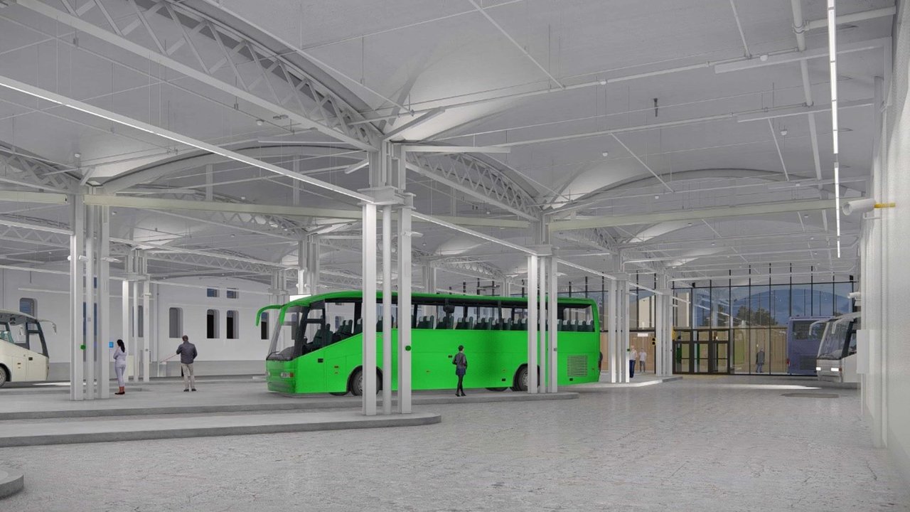 Imatge virtual de la zona d'andanes de la nova estació d'autobusos de Lleida que es construirà a l'entorn de l'antiga farinera de la Meta i els Docs - Foto: Departament de Territori