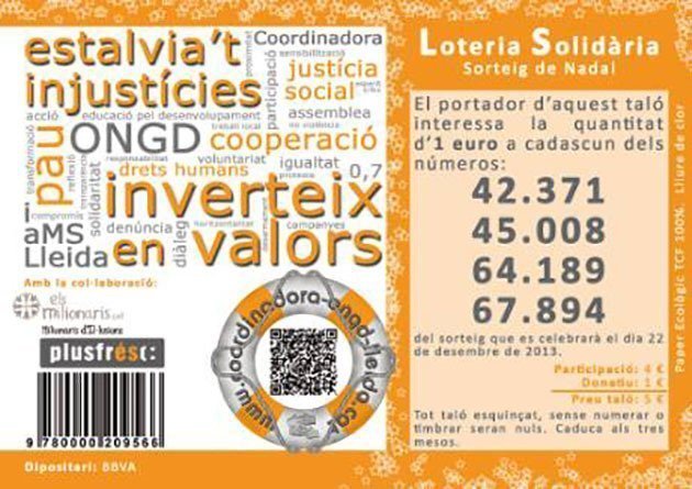 Loteria Solidària en suport a la Coordinadora d&#39;ONGD i aMS de la demarcació de Lleida.