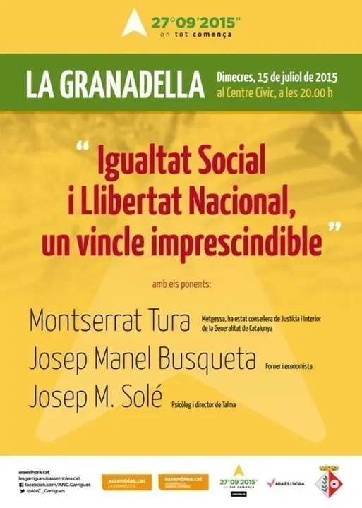 Cartell de la propera xerrada de l'ANC de la Granadella