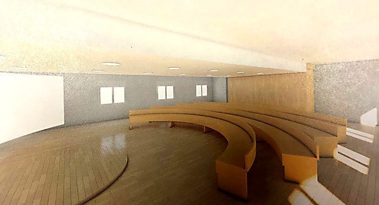 Imatge virtual de la sala de projeccions temàtiques de Vila-sana interior