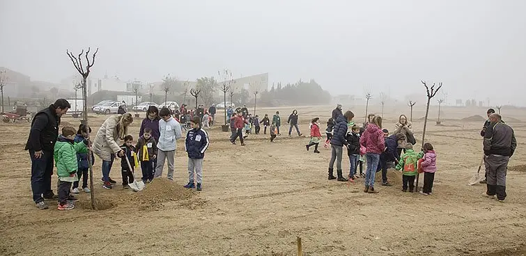 Els alumnes de l'escola l'Estel planten arbres en la nova zona verda de Castellnou de Seana