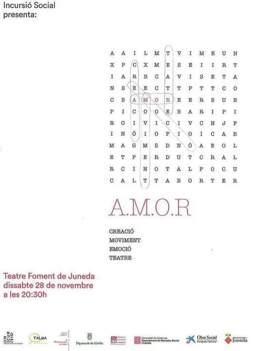 <p>Cartell de l'obra AMOR sobre Incursió Social a Juneda</p>