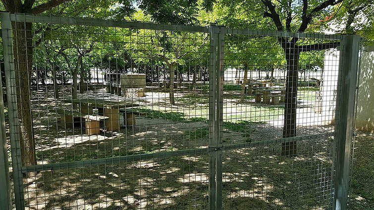 La tanca que s'ha instal·lat al voltant del Parc del Plataner