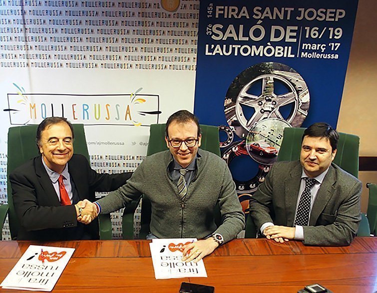 Xavier Freixes, Marc Solsona i Poldo Segarra signen el conveni de col·laboració
