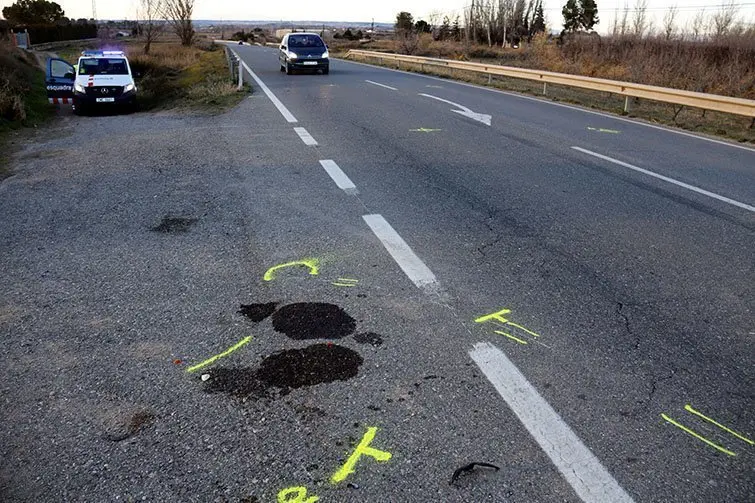 Els mossos a la zona de l&#39;accident mortal a la L-702 a Artesa de Lleida