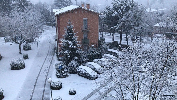 La ciutat d&#39;Olot emblanquinada per la neu aquest dilluns 26 de febrer