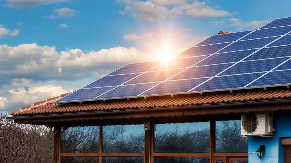 Solar panel on a red roof