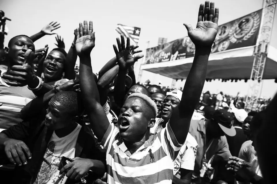 22 January 2018. Monrovia: Crowds of people celebrate after the Liberia Presidential Inauguration at the Samuel Canyon Doe Sports Complex in Monrovia, Liberia. 
Former football player, George Manneh Weah, took the oath of office as the 24th President of the Republic of Liberia at the main stadium outside Monrovia. The oath was administered by the Chief Justice of the Supreme Court of Liberia, Francis Korkpor , marking the first peaceful transfer of power in 73 years from one elected President to another.
Weah of the main opposition Coalition for Democratic Change (CDC) won the presidential runoff election in December 26, against outgoing Vice President Joseph Boakai of the former ruling Unity Party (UP).
Photo by Albert Gonzalez Farran - UNMIL