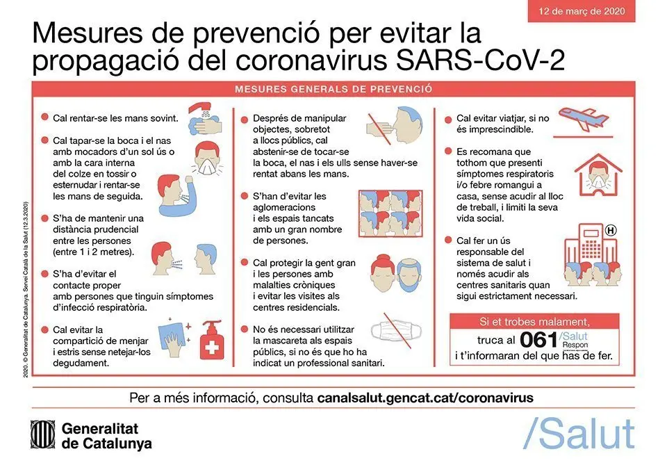 Normes i recomanacions del departament de Salut, per evitar contagis