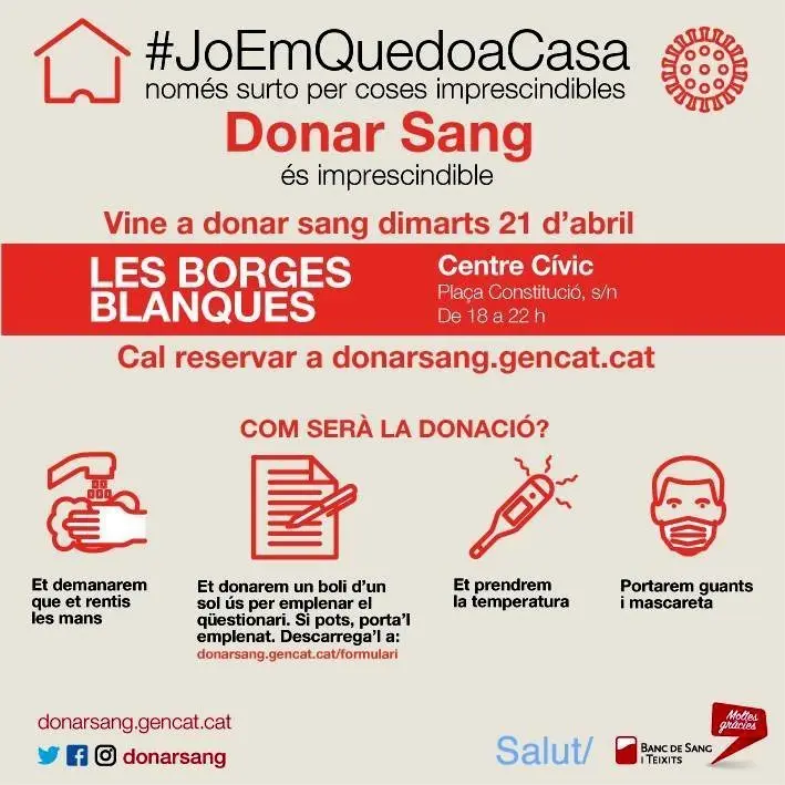 Crida per a donar sang a les Borges Blanques