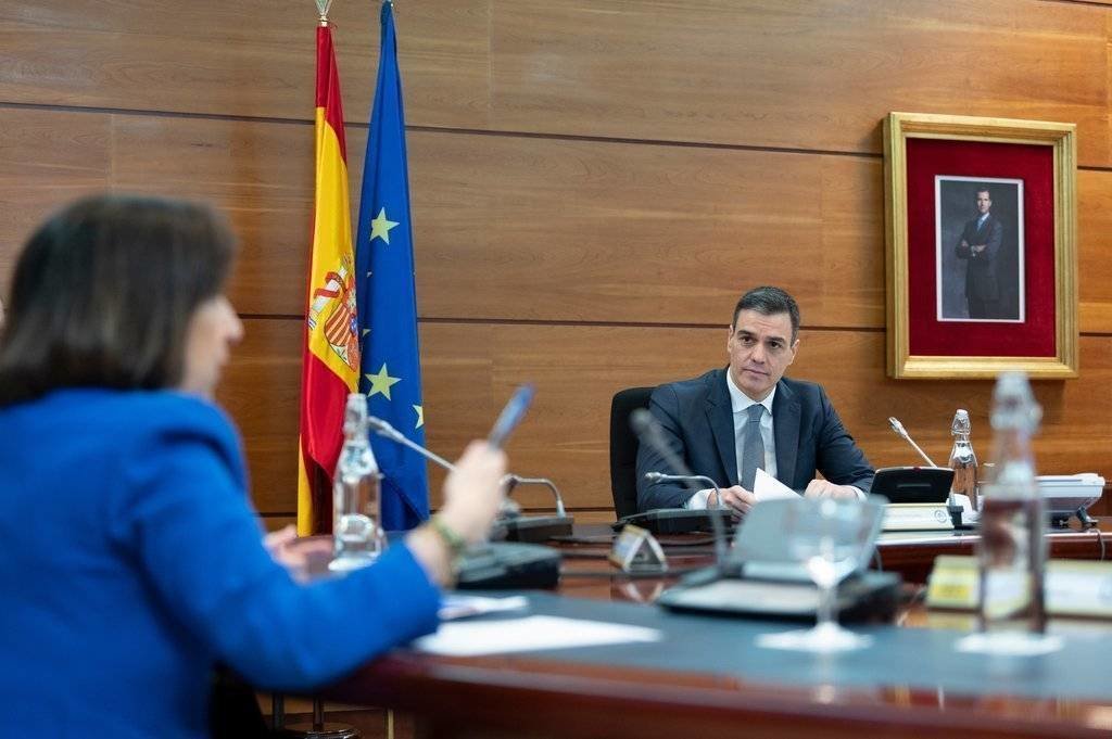 El president del govern espanyol, Pedro Sánchez, durant el Consell de Ministres d'aquest 21 d'abril del 2020. (Horitzontal)
