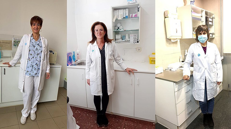 Les infermeres Eva M. Artigues, Mercè Pollina i Glòria Tort
