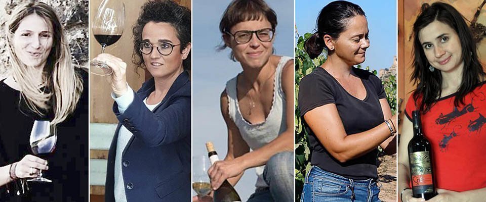 Les enòlogues Gemma Plaza, Pilar Salillas, Núria Bigorra, Judit Sogas i la vinyerona Sara Jové