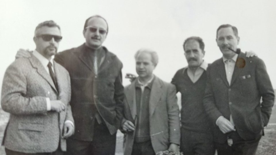 Vallverdú, Viladot, Cristòfol, Sirera i Porta l'any 1967 al Pilar d'Almenara. Fotografia: Lo Pardal.