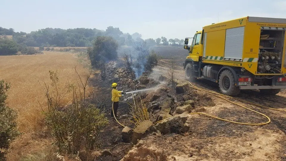 Un incendi originat pels treballs de recol·lecció del cereal ©Departament d'Acció Climàtica