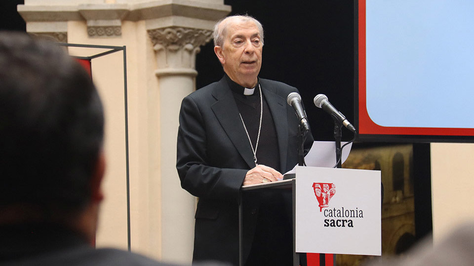 El portaveu de la Catalonia Sacra, Mons. Salvador Giménez, en la presentació de les activitats per al 2023 - Foto: Neus Bertola (ACN)