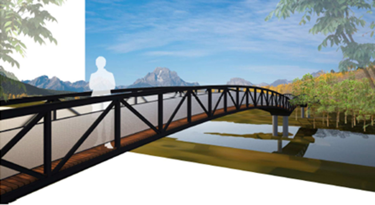 Simulació de la passarel·la que es construirà al riu Noguera Ribagorçana al seu pas per Alfarràs - Foto: Cedida pel Patronat de Turisme de la Diputació de Lleida