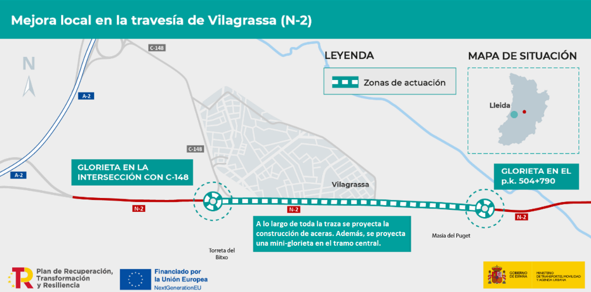 Recreació infogràfica de l'actuació prevista pel Ministeri de Transports a la travessia de Vilagrassa (Urgell) - Foto: Ministeri de Transports