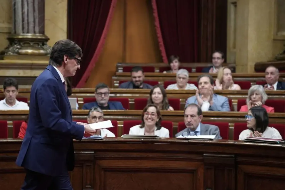 El president de la Generalitat, Salvador Illa, després de presentar el Pla d’Infraestructures al Parlament