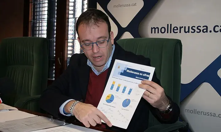 L'alcalde Marc Solsona presenta les xifres del pressupost de Mollerussa pel 2015.