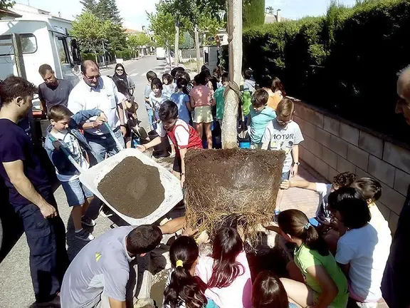 Els escolars planten arbres en el carrer Clos d'Agramunt Interior