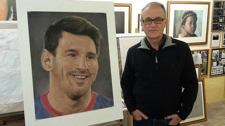 Robert Perez i el retrat del jugador del Barça Leo Messi