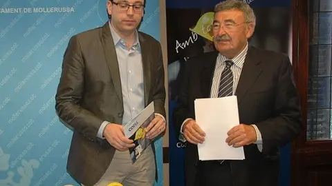Marc Solsona i Joan Simó durant la presentació de la campanya "Amb totes les garanties" de la Coell