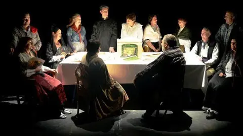 Cartell amb els membres de la colla que participen en la representació.