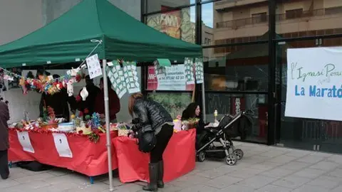 L'escola va instal·lar una paradeta en benefici de la Marató de TV3.