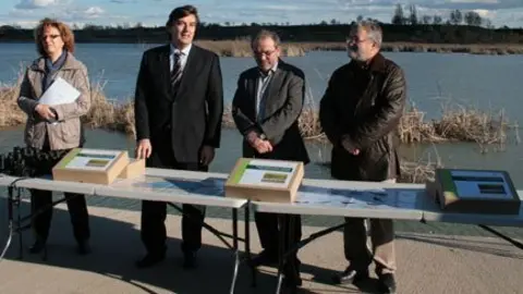 Torres, Cullerés, Reñé i Fabregat en la presentació a l'Estany