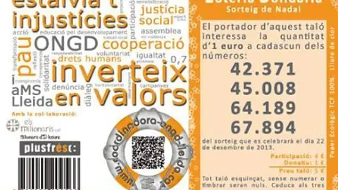 Loteria Solidària en suport a la Coordinadora d'ONGD i aMS de la demarcació de Lleida.