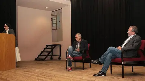 Joan Reñé, Sor Lucia, i Carles Tejedor en l'acte celebrat a Fondarella.