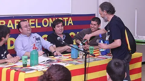 Ferran Montardit, Robert Masip, Joan Yeguas, i Francesc Balcells, en el Vermut Literari.