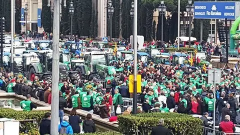 Concentració a l'avinguda Maria Cristina de Barcelona