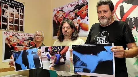 La propietària del gat, Mari Carme Lacasa; els responsables d'Ipcena