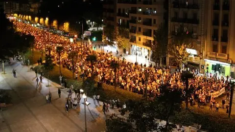 Imatge de la manifestació que va recorre el centre de Lleida