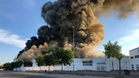 La columna de fum de l'incendi a la nau panificadora de l'Àrea de Guissona, el 4 d'agost del 2018 (Horitzontal).