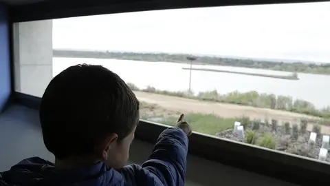 Nen observant l'Estany d'Ivars i Vila-sana des de Cal Sinén