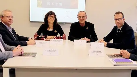 Reunió dels alcaldes, Miquel Pueyo, Alba Pijuan, Marc Solsona, Jordi Ignasi Vidal, Enric Mir, i Ramon Augé