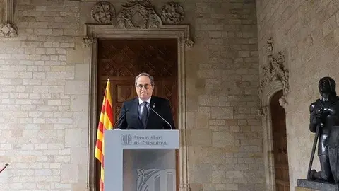 El president del Govern, Quim Torra, durant la declaració institucional