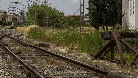 Imatge de la línia de tren Lleida Manresa, al pas per Mollerussa