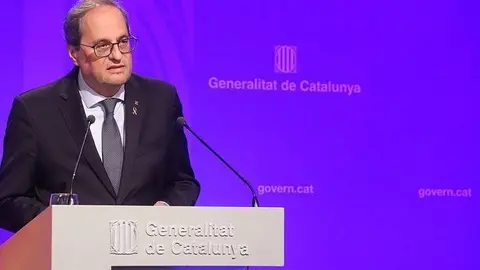 El president de la Generalitat, Quim Torra, en una compareixença al Palau de la Generalitat. Imatge del 15 de març de 2020. (Horitzontal)