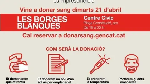 Crida per a donar sang a les Borges Blanques