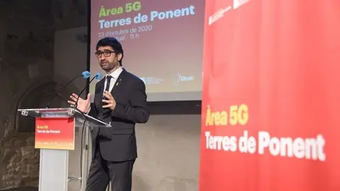 Jordi Puigneró, durant la presentació de l'Àrea 5G de les Terres de Ponent, a la Seu Vella de Lleida, el 23 d'octubre del 2020. (Horitzontal)