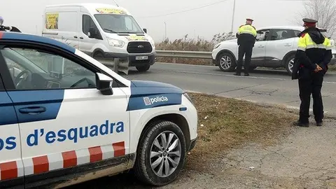 Mossos d'Esquadra aturant un vehicle a l'accés de Linyola @ACN